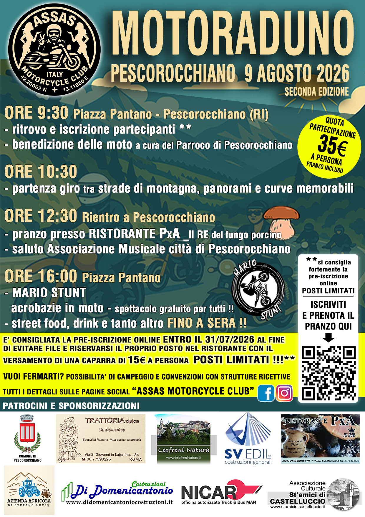 Locandina ufficiale Motoraduno ASSAS — Pescorocchiano, 9 agosto 2026